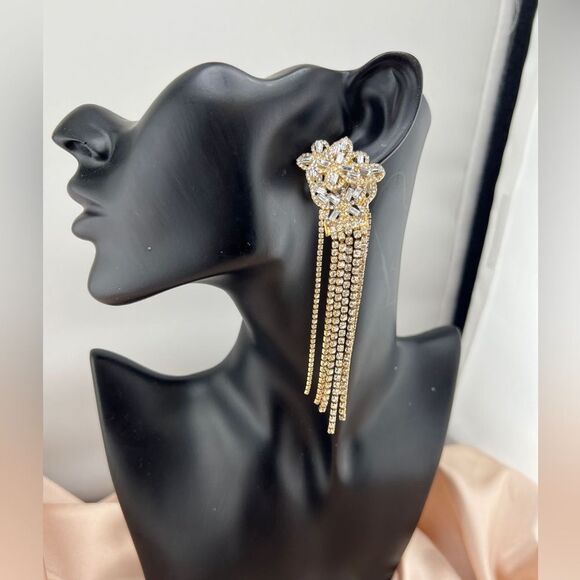 Jewelry - Gold Crystal Chandelier Statement Earrings